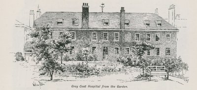 Gesamtansicht des Grey Coat Hospital vom Garten aus von English School