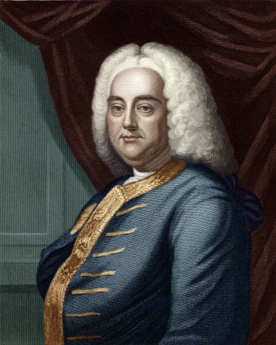Georg Friedrich Händel, gestochen von Thomson (spätere Kolorierung) von English School