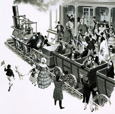 George Stephensons Lokomotive kam in Darlington an von English School