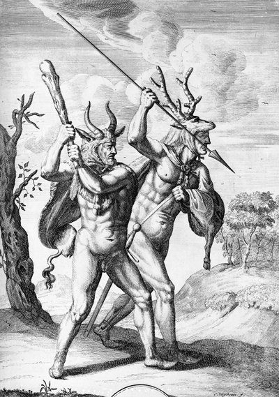 Germanen, Illustration aus The Commentaries of Caesar, ins Englische übersetzt von William Duncan, graviert von Cornelis Huyberts, veröffentlicht 1753 von English School