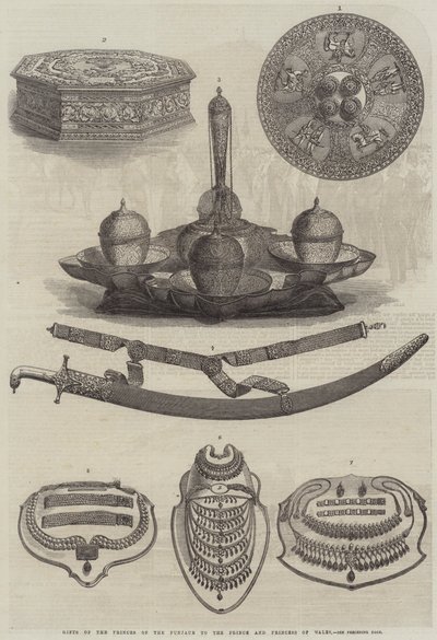 Geschenke der Prinzen von Punjab an den Prinzen und die Prinzessin von Wales (Stich) von English School