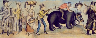 Auf dem Weg zur Messe, Detail eines tanzenden Bären und Affen, ca. 1815 von English School