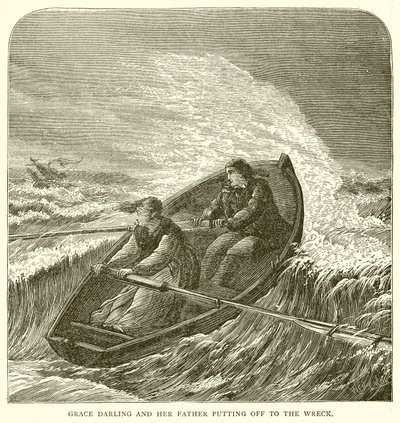 Grace Darling und ihr Vater auf dem Weg zum Wrack von English School