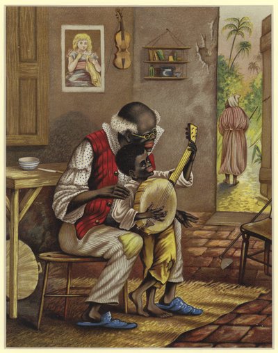 Großvater bringt einem Kind das Banjo-Spielen bei von English School