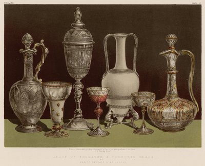 Gruppe von graviertem und farbigem Glas von English School