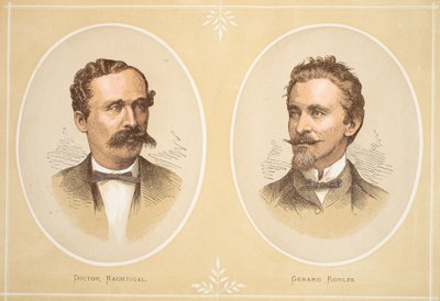 Gustav Nachtigal und Gerard Rohlfs, Illustration aus der Bildausgabe des Lebens und der Entdeckungen von David Livingstone von J. Ewing Richie, veröffentlicht von A. Fullarton & Co., 1876 von English School