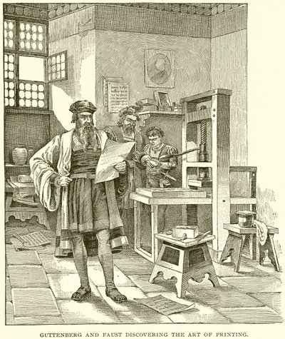 Gutenberg und Faust entdecken die Kunst des Druckens von English School