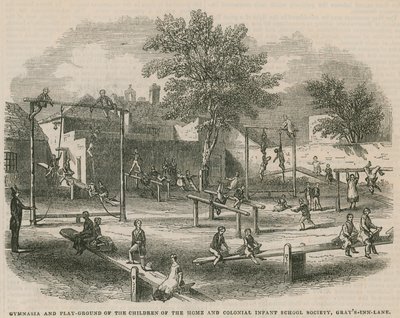 Turnhallen und Spielplatz der Kinder der Home and Colonial Infant School Society von English School