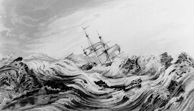 HMS Dorothea unter dem Kommando von David Buchan in arktischem Eis gefangen von English School