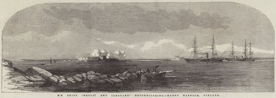 HM Schiffe "Hecla" und "Leopard" bei der Erkundung, Hango Hafen, Finnland (Gravur) von English School