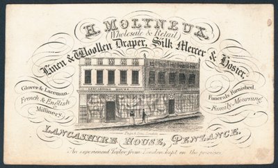 H Molyneux, Leinen- und Wollwarenhändler, Seidenhändler und Strumpfhändler, Visitenkarte von English School