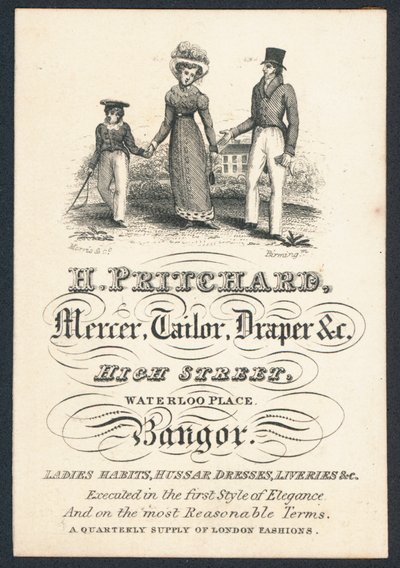 H Pritchard, Tuchhändler, Schneider und Tuchhändler, Visitenkarte von English School