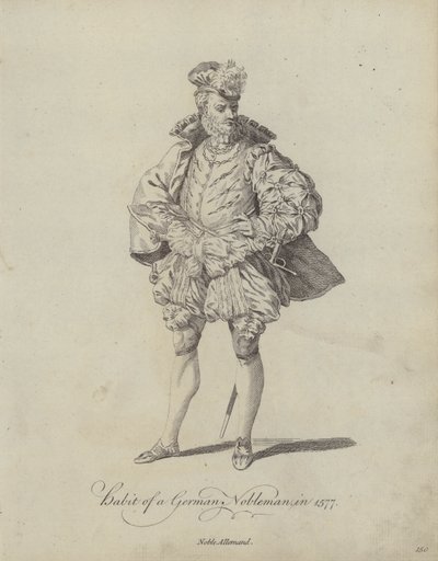 Kostüm eines deutschen Edelmanns im Jahr 1577 (Stich) von English School