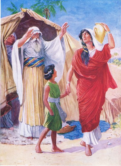 Hagar und Ismael, aus Das Bibelbilderbuch veröffentlicht von Thomas Nelson, ca. 1950 von English School