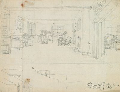 Handgezeichnete Skizze des Druckhauses, Strawberry Hill, London von English School
