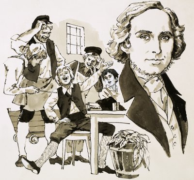 Hans Christian Andersen unterhält seine Mitgesellen mit Gesang von English School