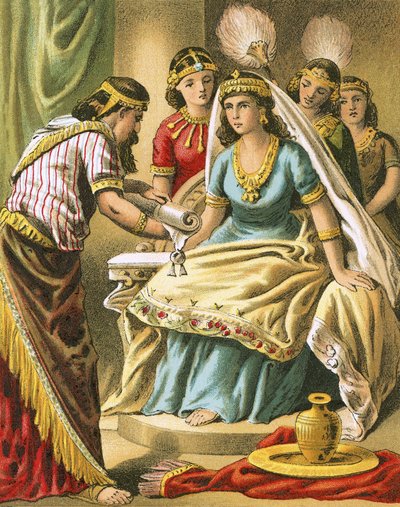 Hatach zeigt Esther die Abschrift des Dekrets von English School