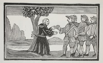 Er band den Abt an einen Baum, Illustration aus Chap-books des achtzehnten Jahrhunderts von John Ashton, veröffentlicht 1882 von English School