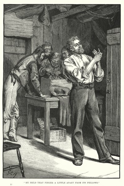 Er hielt diesen Finger etwas abseits von seinen Gefährten (Gravur) von English School