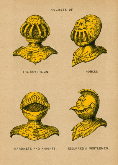 Helme der Souveräne, Adligen, Barone und Ritter, Edelleute und Herren von English School