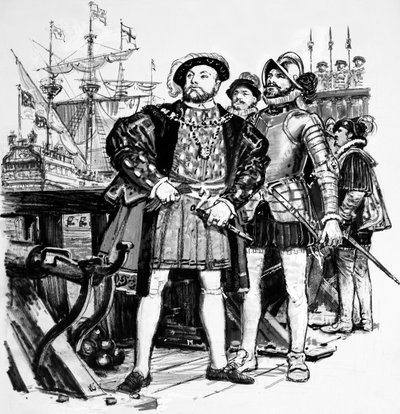 Heinrich VIII., der Englands Marine von nur sieben auf fünfundachtzig Schiffe ausbaute von English School