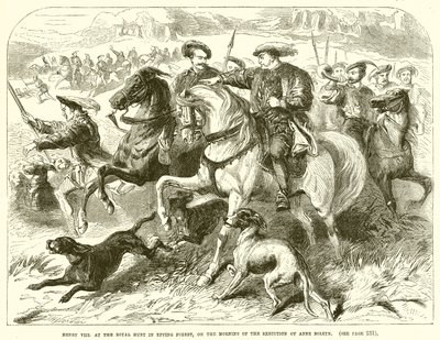 Heinrich VII. bei der königlichen Jagd im Epping Forest am Morgen der Hinrichtung von Anne Boleyn von English School