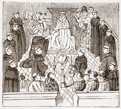 Heinrich V. und sein Parlament (aus den Harleian Manuskripten im British Museum), Illustration aus Die Geschichte des Protestantismus von James Aitken Wylie, veröffentlicht 1878 von English School