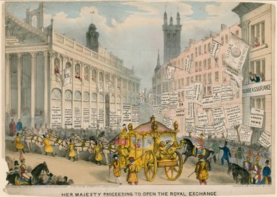 Ihre Majestät schreitet zur Eröffnung der Royal Exchange, London von English School