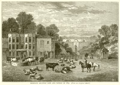 Highgate Archway Gate und Taverne im Jahr 1825 von English School