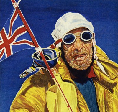 Hillary und Tenzing erreichten den Gipfel des Everest und pflanzten den Union Jack von English School