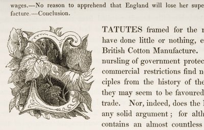 Historiierte Initiale S, aus einem Buch über die britische Baumwollherstellung von English School