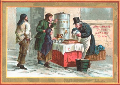 Heißer Kaffee an einem kalten Tag, Weihnachtskarte von English School