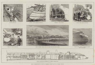Wie ein Torpedoboot bei Messers Yarrow and Company in Poplar gebaut wird (Stich) von English School