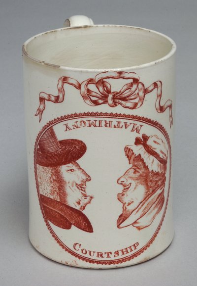 Humorvolle Tasse mit invertierbaren Köpfen eines Mannes und einer Frau, ca. 1780 von English School