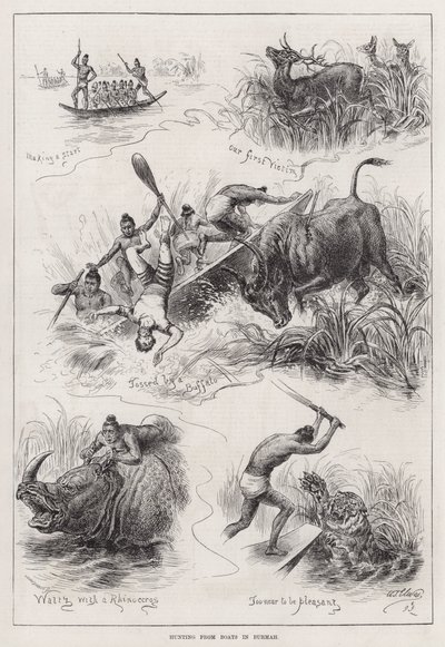 Jagd von Booten in Burma (Gravur) von English School