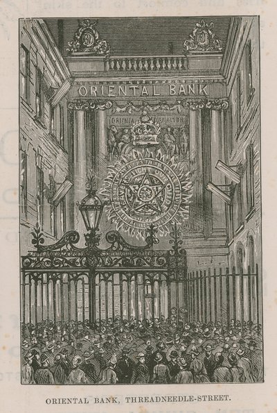 Illuminationen schmücken die Oriental Bank in der Threadneedle Street von English School