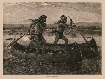 Indianer-Kanu-Rennen (Gravur) von English School