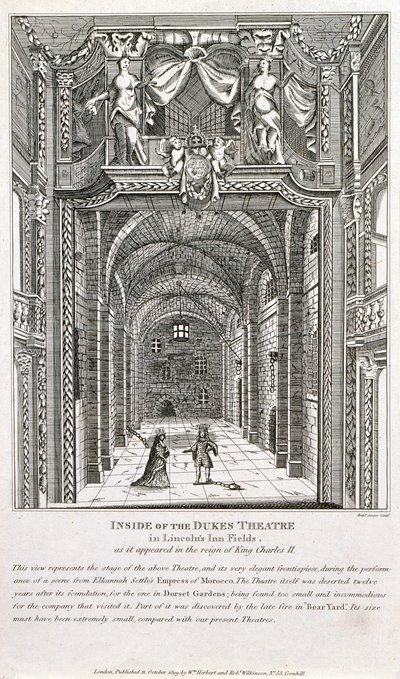 Innenansicht des Dukes Theatre, London, graviert von Richard Sawyer, 1820 von English School