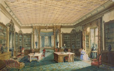 Innenraum einer viktorianischen Bibliothek von English School