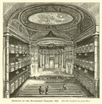 Innenansicht des Haymarket-Theaters, 1821 von English School