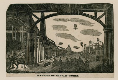 Innenansicht der Gaswerke, Brick Lane, Spitalfields, London, um 1820 von English School
