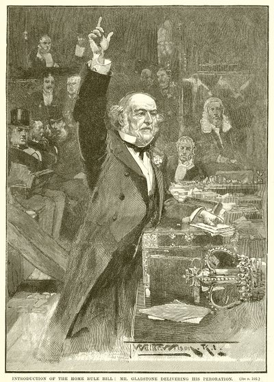 Einführung des Home Rule Bill: Mr. Gladstone hält seine Schlussrede von English School