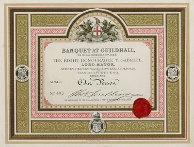Einladung zu einem Bankett in der Guildhall, London, am 9. November 1866 von English School