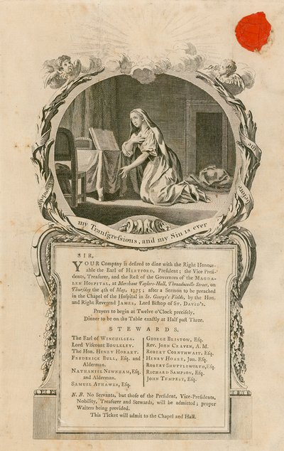Einladung zum Abendessen mit dem ehrenwerten Earl of Hertford am 4. Mai 1775 von English School