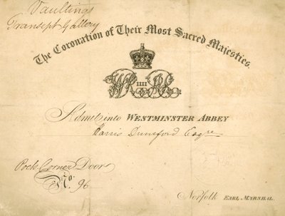 Einladung zur Krönung von König Wilhelm IV. und Königin Adelaide von English School