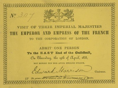 Einladung zum Besuch Ihrer Kaiserlichen Majestäten, des Kaisers und der Kaiserin von Frankreich, in der Guildhall, London, am 19. April 1855 von English School
