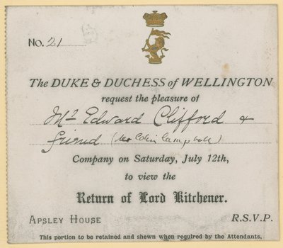 Einladung zur Besichtigung der Rückkehr von Lord Kitchener von English School