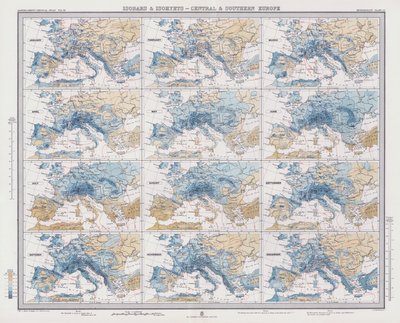 Isobaren und Isohyeten, Zentral- und Südeuropa von English School
