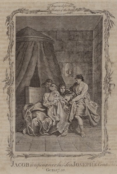 Jakob weint über den Mantel seines Sohnes Joseph (Gravur) von English School