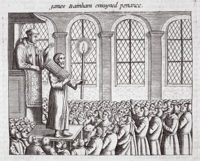 James Bainham zur Buße verurteilt, Illustration aus Acts and Monuments von John Foxe, neunte Ausgabe, veröffentlicht 1684 von English School
